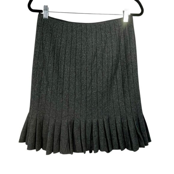 charles nolan couture wool pleated wrap flounce hem knee-length skirt charcoal 6 - Picture 4 of 16